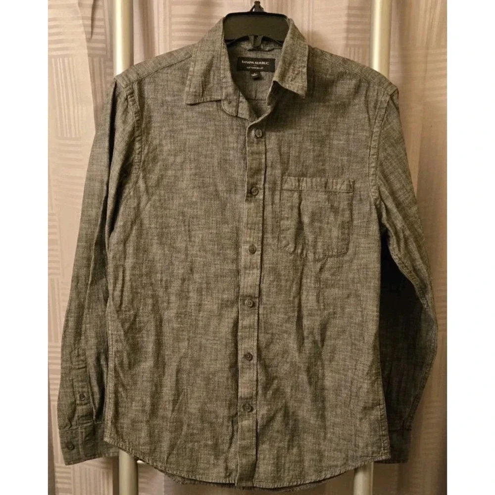 Banana Republic Gray Soft Wash Tailored Slim Fit Shirt Men's Small Long Sleeve S